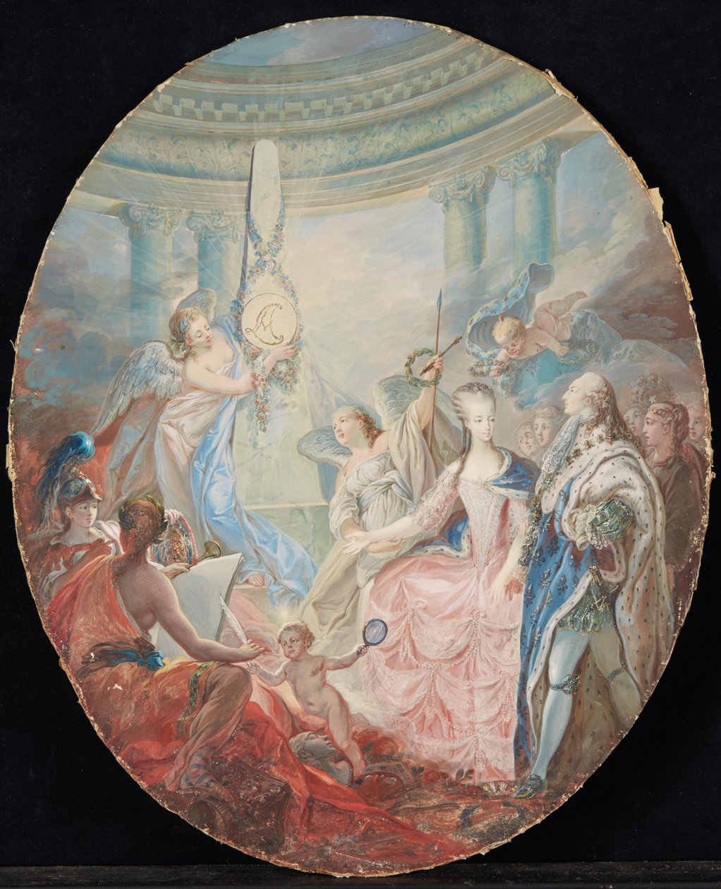 Ludvig XVI:n kruunaus Marie-Antoinetten kanssa vuoden 1774 jälkeen tekijältä French School