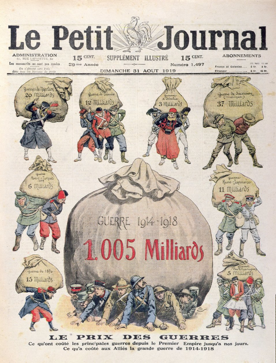 Sotien kustannukset Napoleonin ajalta ensimmäiseen maailmansotaan, Le Petit Journalin etukansi, 31. elokuuta 1919 tekijältä French School