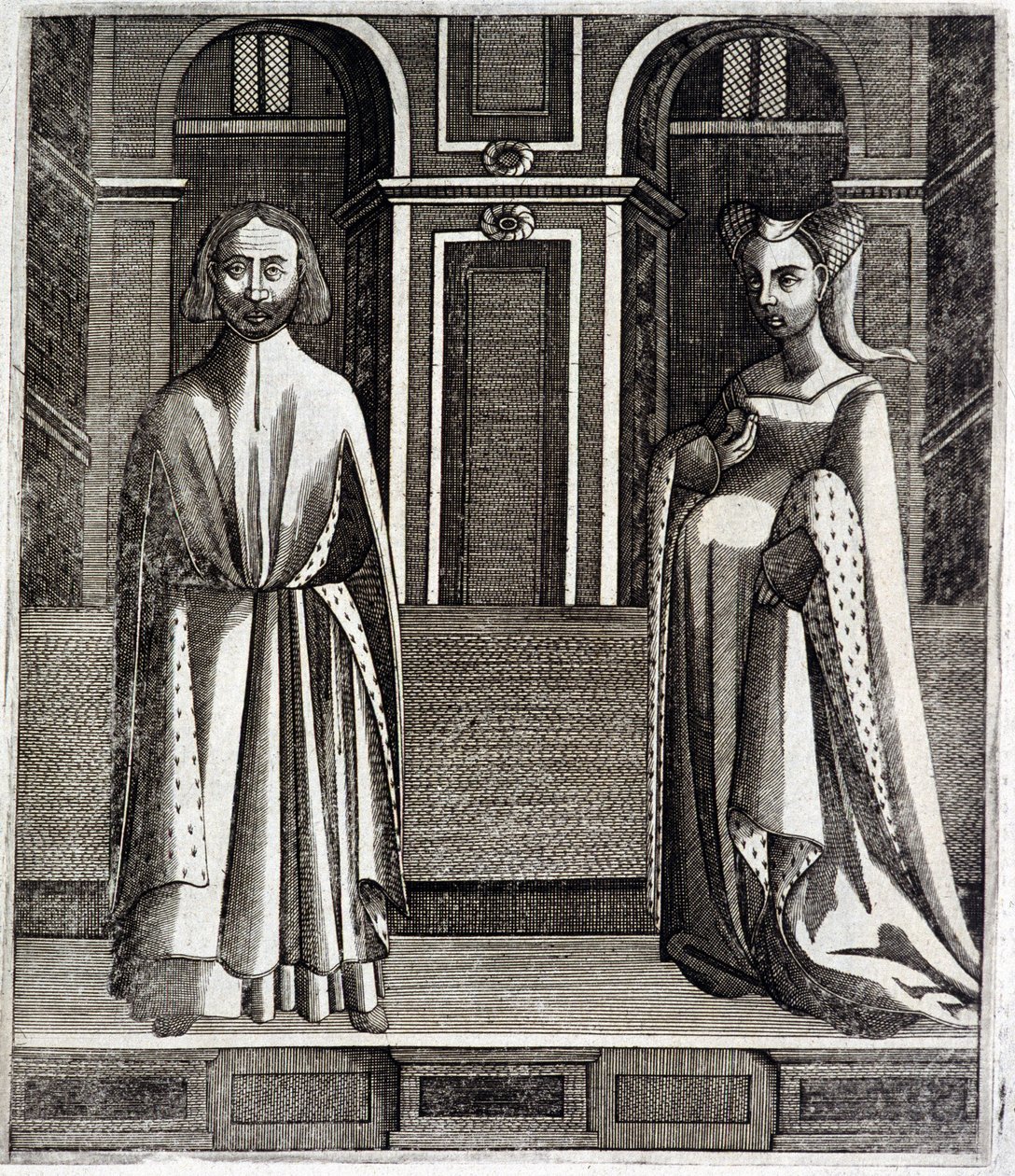 Poitiersin ja Toulousen kreivi Alphonse (1220-1271) ja hänen vaimonsa Jeanne (Raymond VII:n tytär) (1220-1271) - teoksessa "Histoire des counts de Toulouse", Guillaume de Catel, Toulouse tekijältä French School