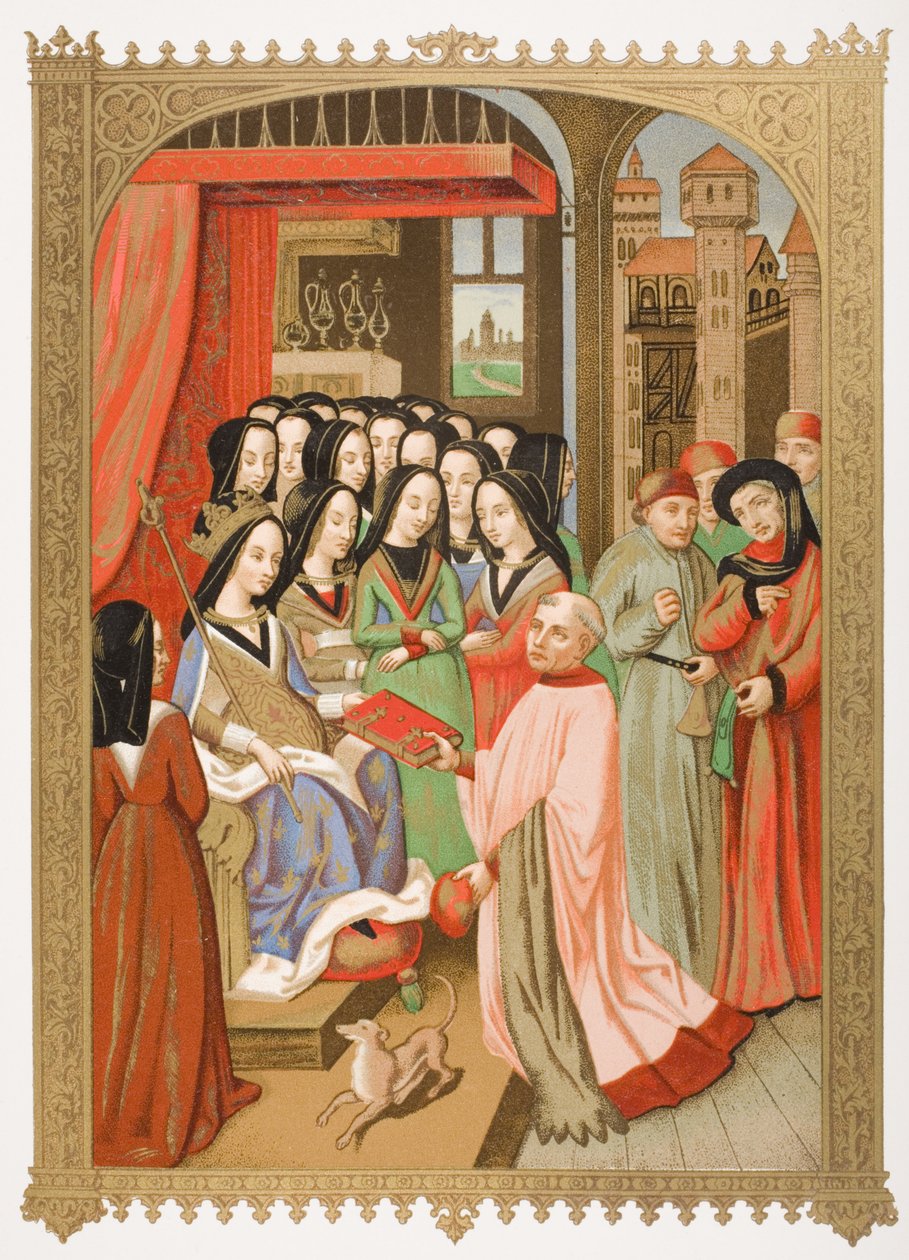 Anjoun Marian hovi (1404-1463) faksimile pienoiskuvasta "Helvetin kaksitoista vaaraa", Paul Lacroix
