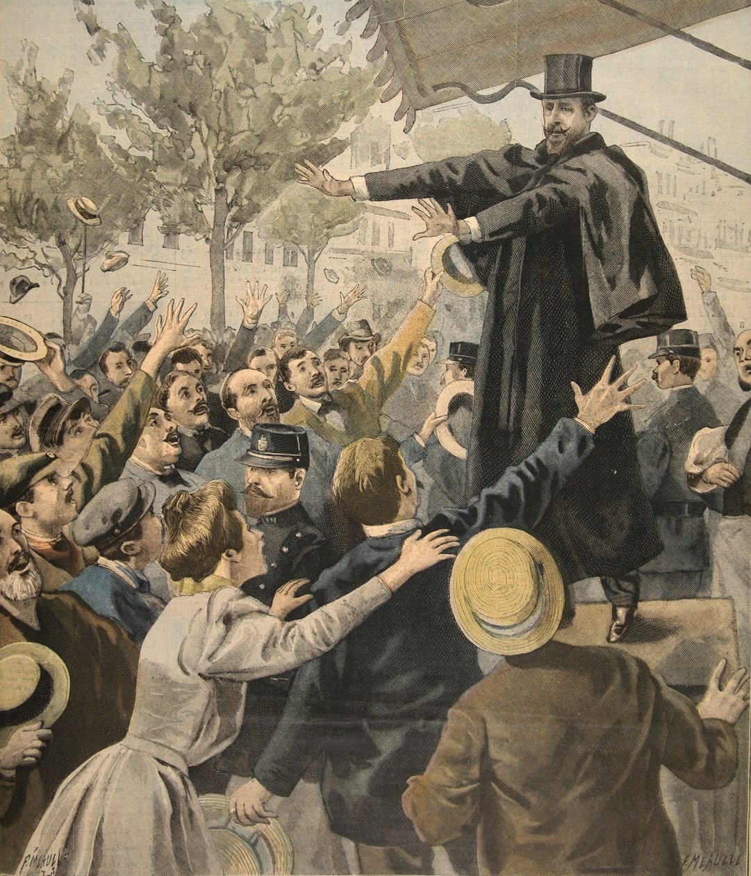 Derouleden kokous: uloskäynnissä, kuva Le Petit Journalista: Supplement illustre, 9. lokakuuta 1898 tekijältä French School