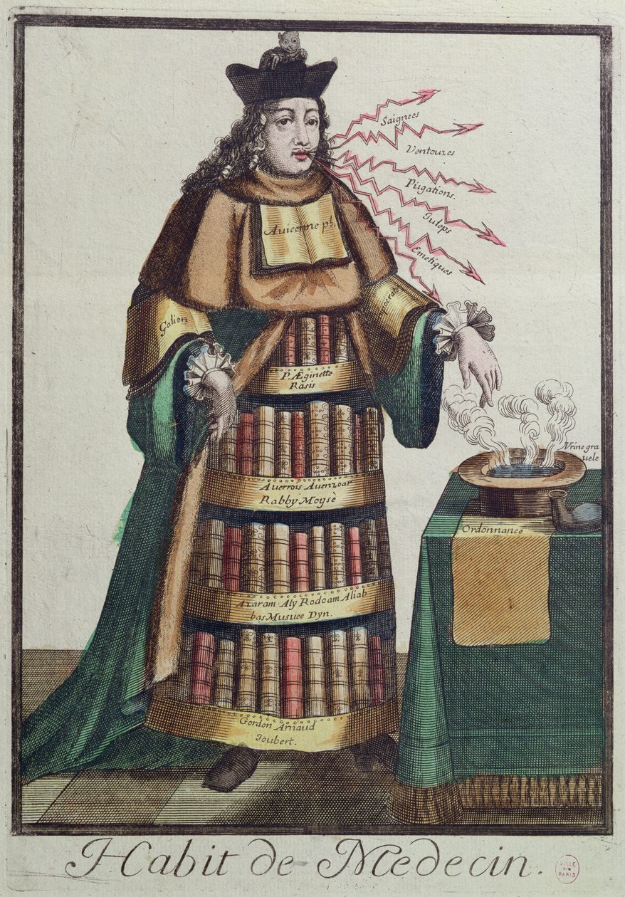 Tohtori, allegorinen pukusuunnittelu yhden Larmessinin perheen kaivertaman kuvan mukaan, n. 1640-84 tekijältä French School