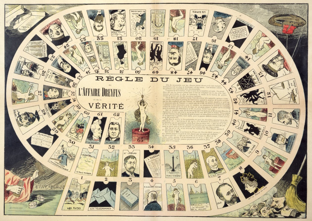 Dreyfus Affair Game, jossa on muotokuvia eri henkilöistä, 1800-luvun lopulla tekijältä French School