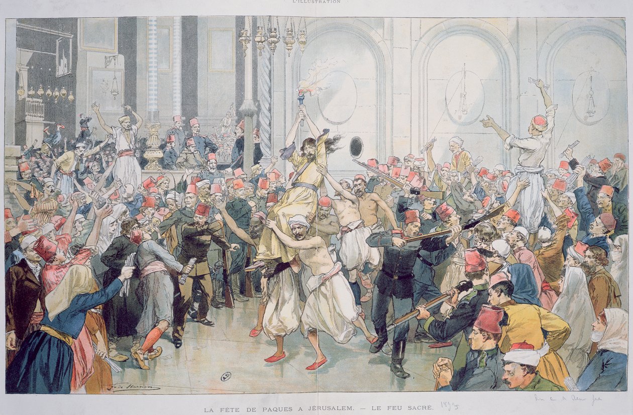 Pyhän tulen pääsiäiskulkue Jerusalemissa, 1895 tekijältä French School