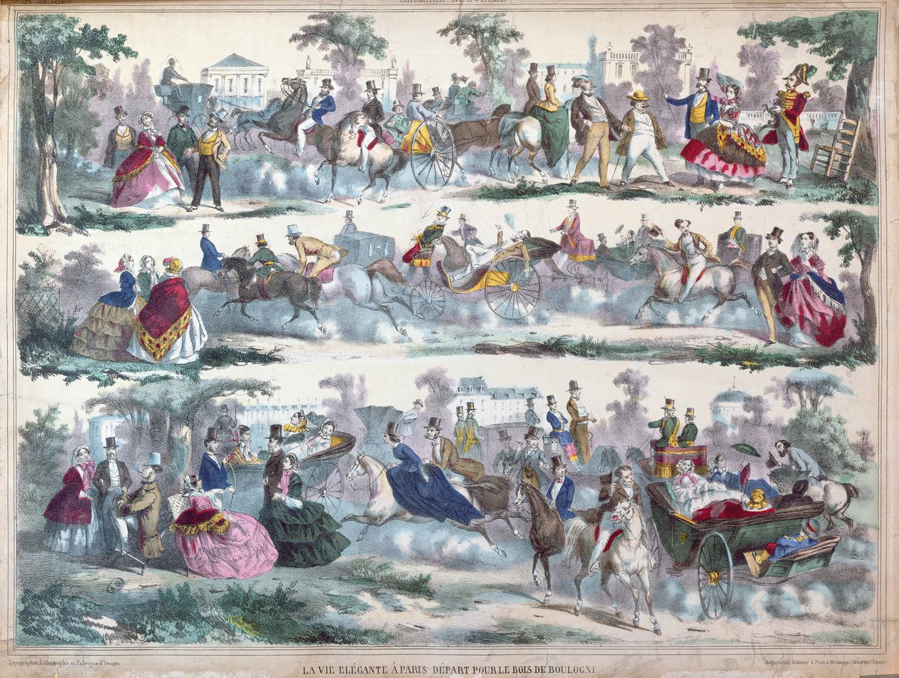 Tyylikäs elämä Pariisissa - Lähdössä Bois de Boulognessa, noin 1860 tekijältä French School