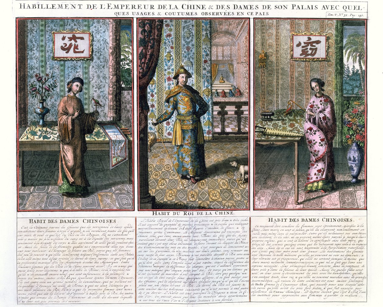 Kiinan keisari ja kaksi aatelisnaista, kuva Athanasius Kircherin (1601-80) China Monumentisin uusintapainoksesta tekijältä French School