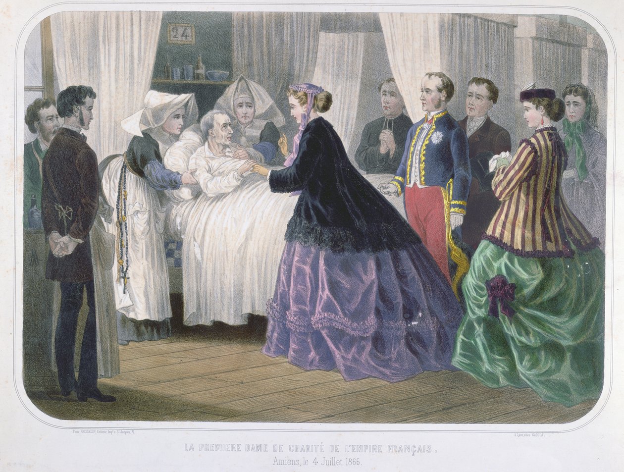 Keisarinna Eugenie (1829-1920) vierailemassa koleran uhrien luona Amiensissa 4. heinäkuuta 1866, noin 1866-70 tekijältä French School
