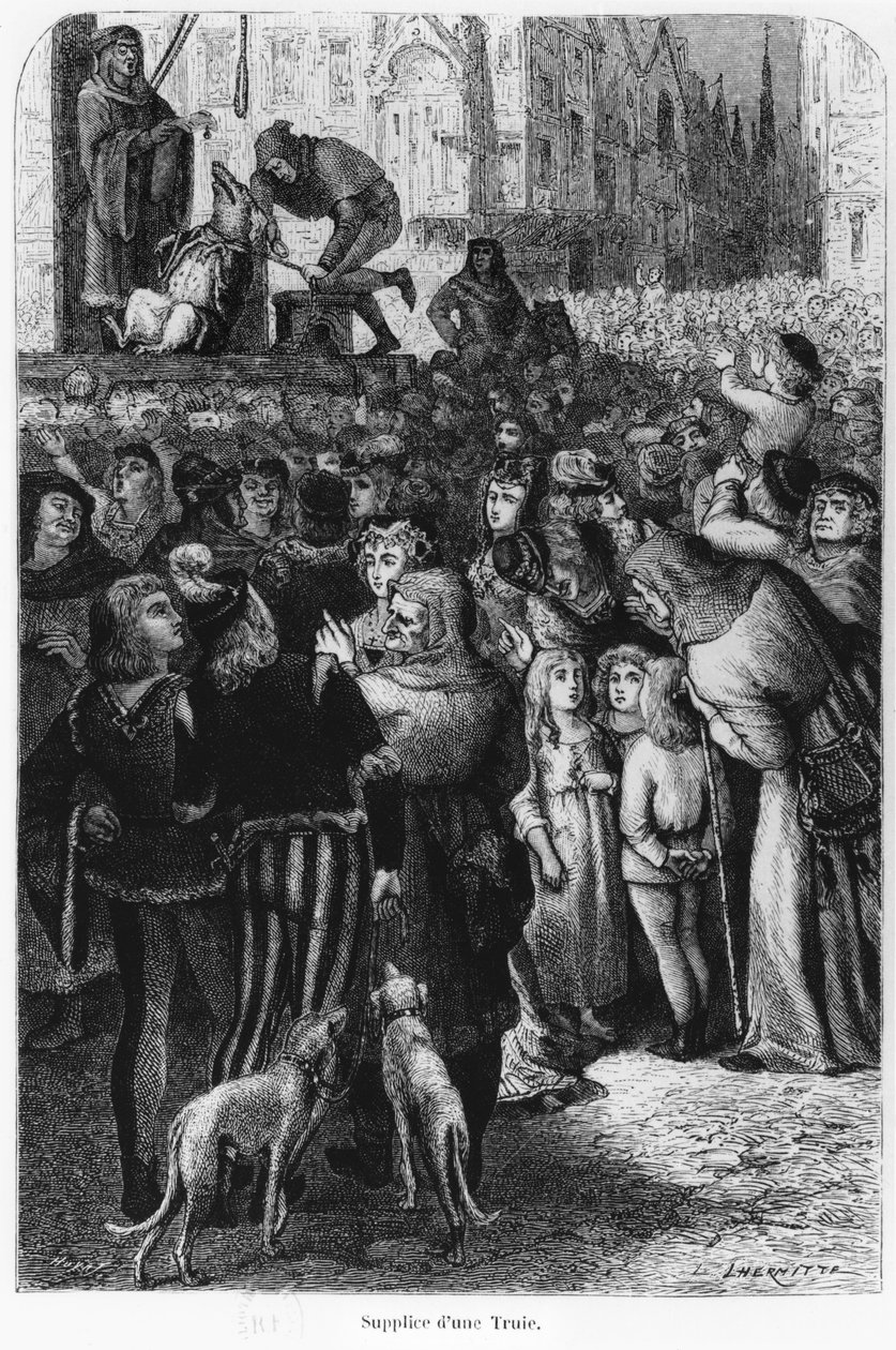 Emakon teloitus Falaisesta, kuvitus A. Manginin teoksesta Mies ja peto, 1872 tekijältä French School
