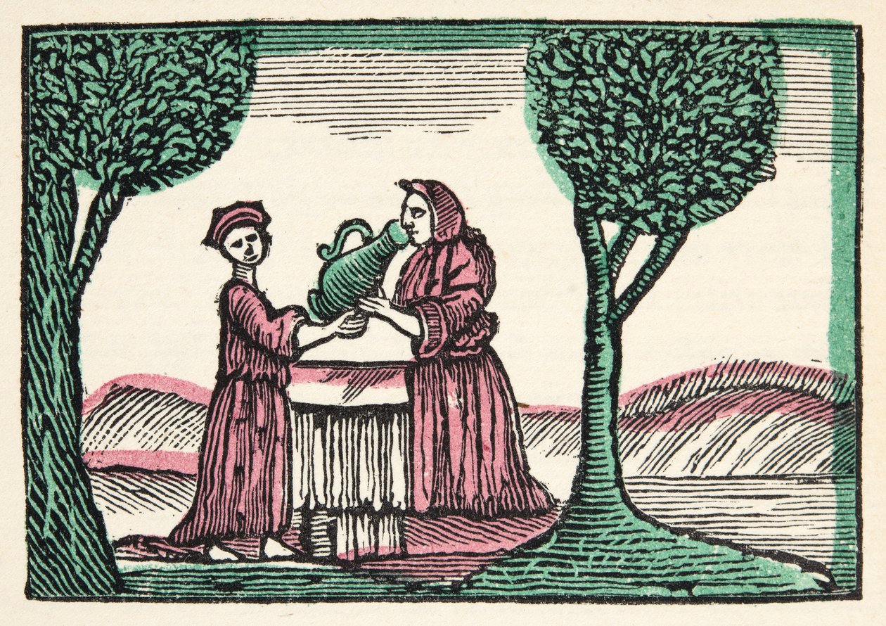 The Fairy from Histories or Tales of Past Times, kertoja Mother Goose, Morals, M Perrault, pub. 1925 (käsinvärinen puupalikkaprintti) tekijältä French School