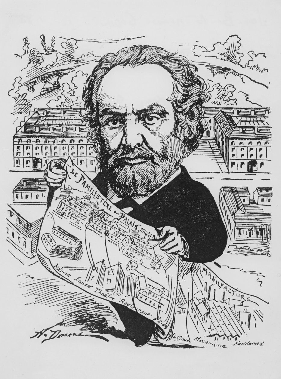 Guisen perhe ja sen perustaja Jean-Baptiste Andre Godin (1817-88), kotoisin Les Hommes dAujourdhuista, n. 1880 tekijältä French School