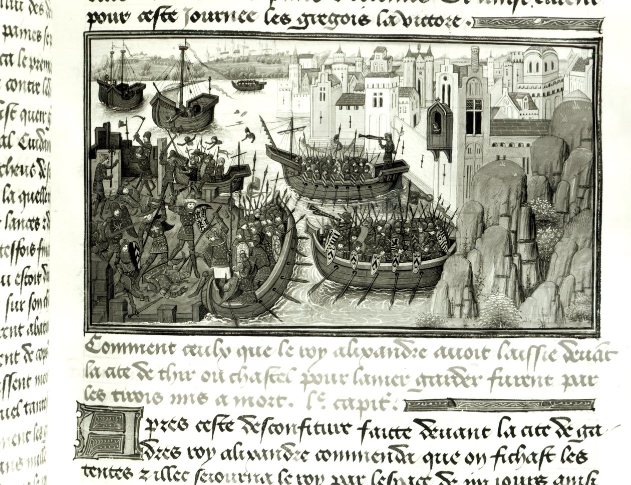 Ensimmäinen hyökkäys renkaaseen, Histoire du Grand Alexandre 1460 tekijältä French School