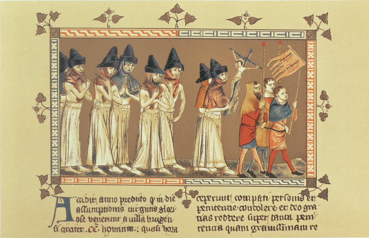 The Flagellantit Doornikissa vuonna 1349, kopio Aegidius Li Muisiksen kroniikasta. tekijältä French School