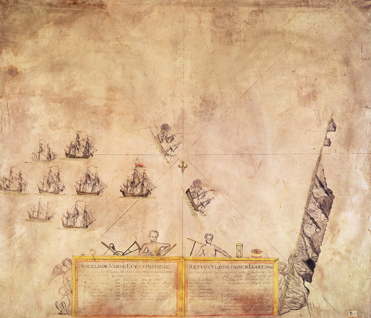 Alankomaiden Intian laivasto St. Helenan edustalla, 1746 tekijältä French School