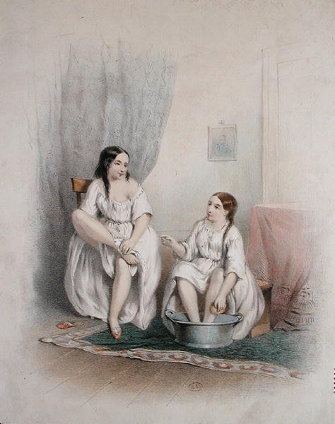 Jalkakylpy, 1800-luvun puoliväli (väri litho) tekijältä French School