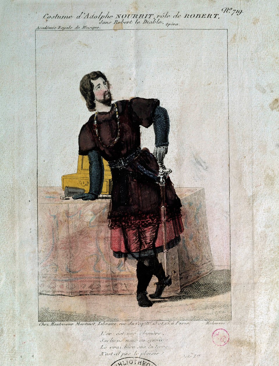 Ranskalainen tenori Adolphe Nourrit (1802-1839) Robertin roolissa elokuvassa "Robert le diable" 1800-luvulla. Pariisi, Oopperan kirjasto tekijältä French School