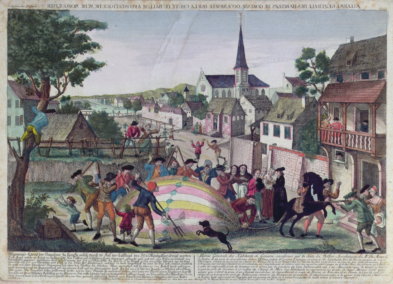 Ilmapallon laskeutumisen aiheuttama Gonessen asukkaiden yleinen hälytys, 27. elokuuta 1783 tekijältä French School