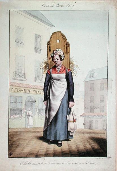 Hanhenmyyjä, numero 7 The Cries of Paris -sarjasta, n. 1820 (värilitho) tekijältä French School