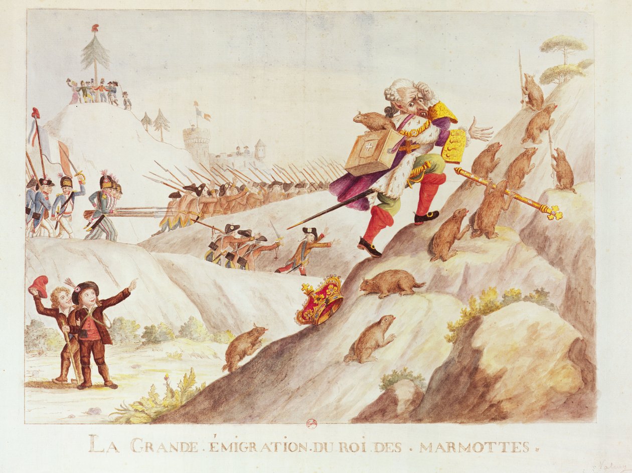 Murmelien kuninkaan suuri muuttoliike, 1792 (wc paperilla) tekijältä French School