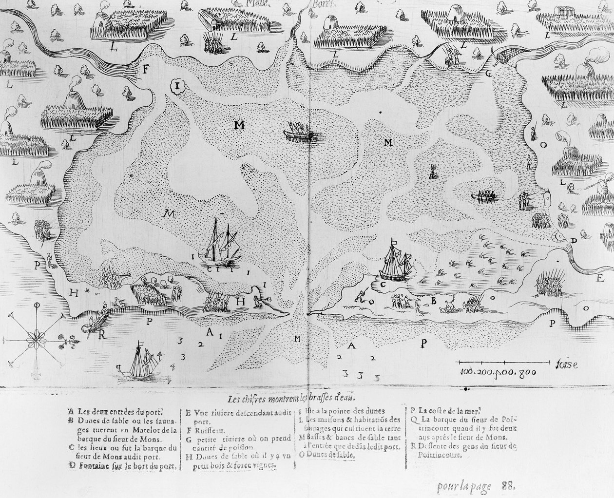 Cape Codin satama, Samuel de Champlainin (1567-1635) teoksesta Voyages de sieur Champlain, julkaistu Pariisissa, 1613 tekijältä French School