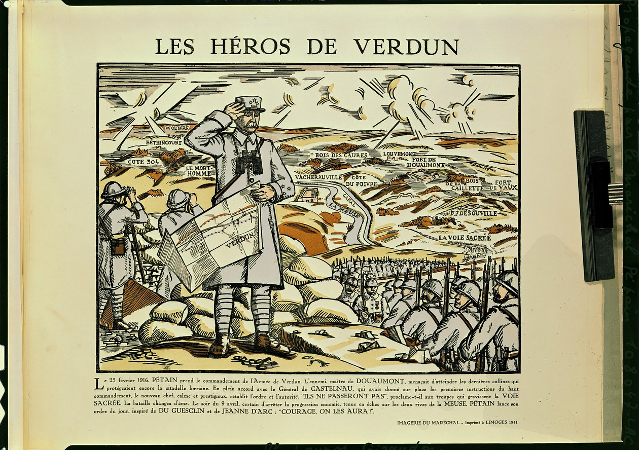 Verdunin sankarit, marsalkka Petainin (1856-1951) propagandaa 1941 (värilitra) tekijältä French School