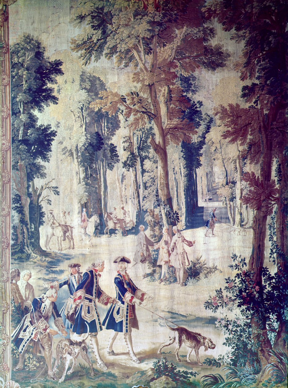 Ludvig XV:n metsästys, kuvakudos, 1700-luvun puoliväli (kuvakudos) tekijältä French School