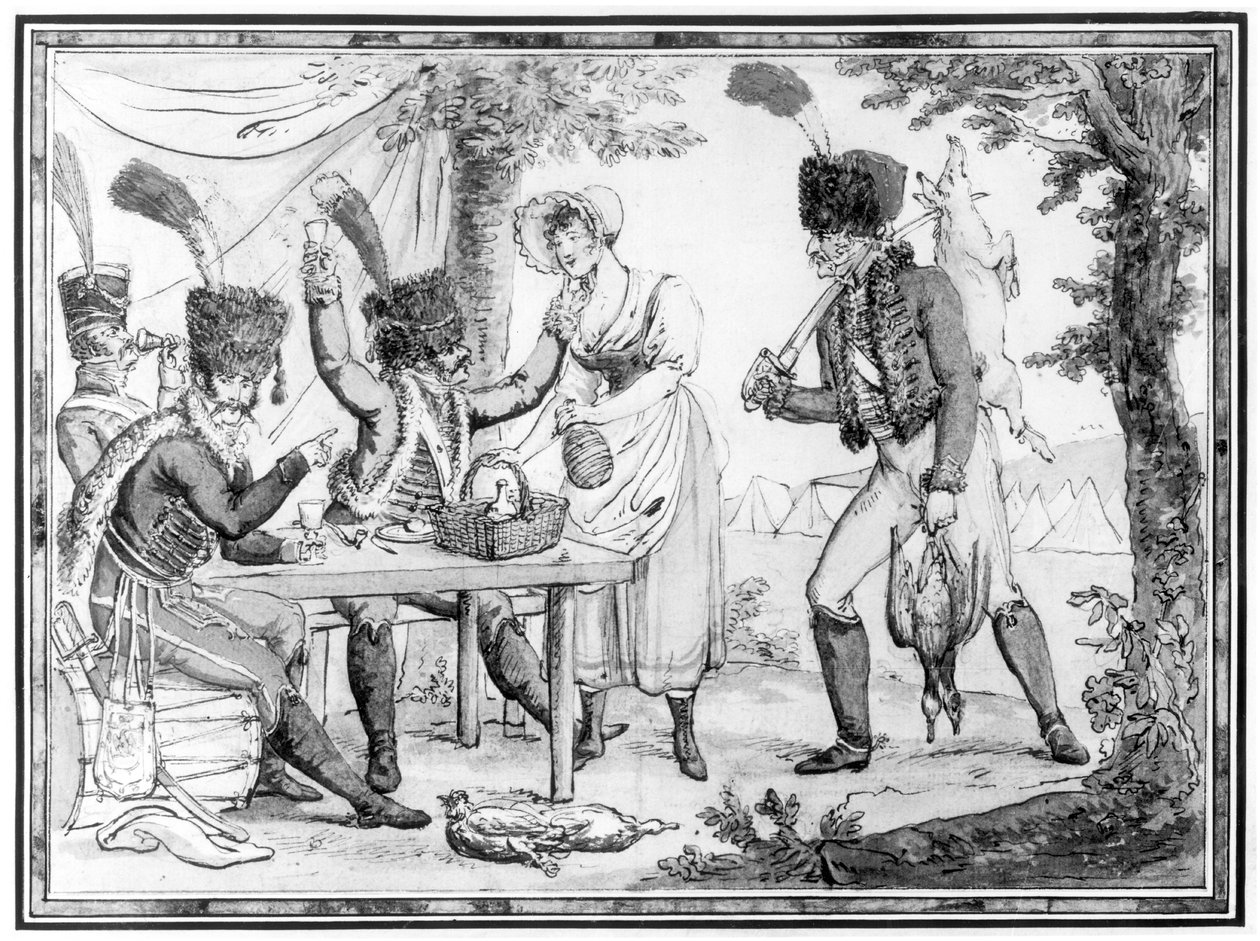 Hussarit ja Vivandiere, 1803 (wc paperilla) tekijältä French School