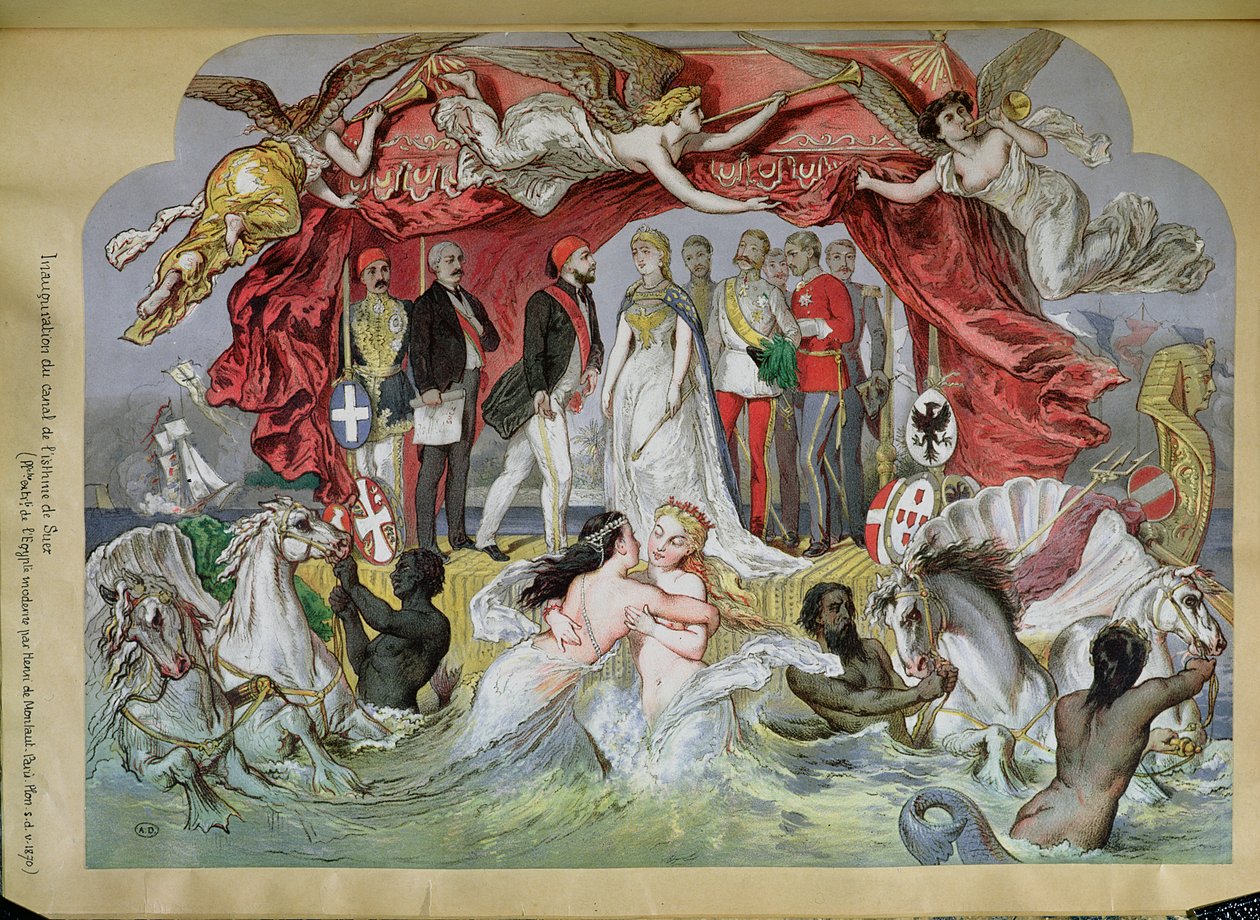Suezin kanavan avajaiset, allegoria Välimeren ja Punaisen meren liitosta, 1870 tekijältä French School