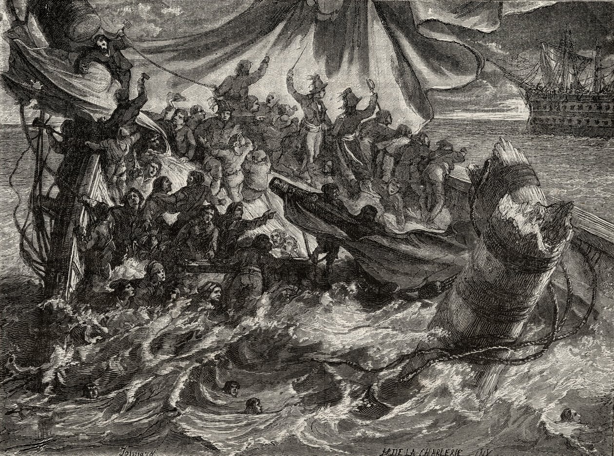 "Le Vengeur" -tapahtuma, 1. kesäkuuta 1794 Louis Blancin (1811-82) "Histoire de la Revolution Francaisesta" tekijältä French School