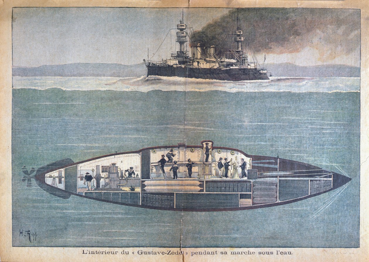 Gustave-Zedein sisustus veden alla, 1899 (värikaiverrus) tekijältä French School