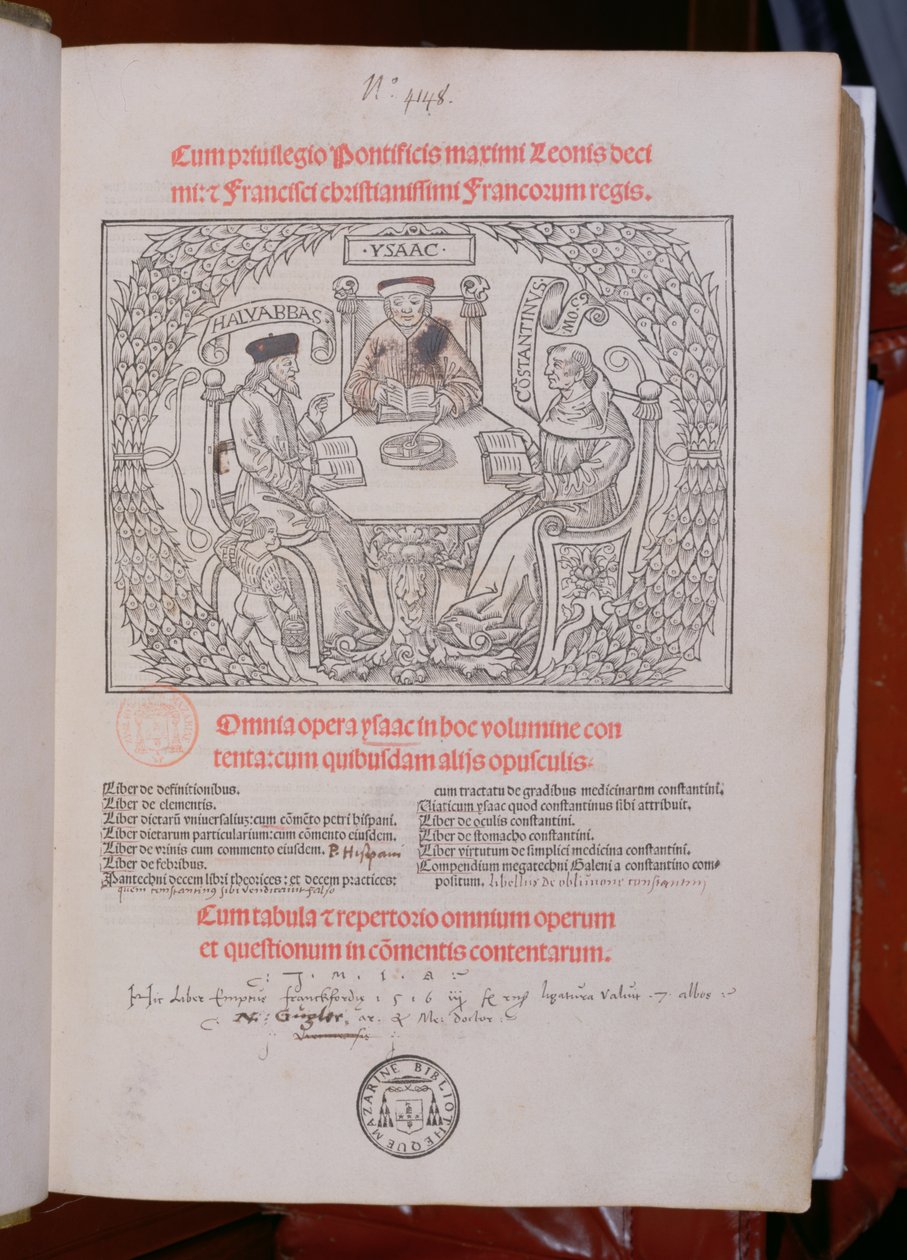 Juutalaiset lääkärit: Isaac, Constantine ja Ali Abbas (Haly Abbas), julkaistu Lyonissa, 1515 tekijältä French School