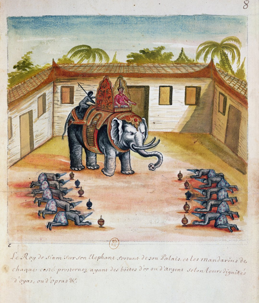 Siamin kuningas elefantissaan, Siamin jesuiittojen kertomuksesta, 1688 (wc paperilla) tekijältä French School