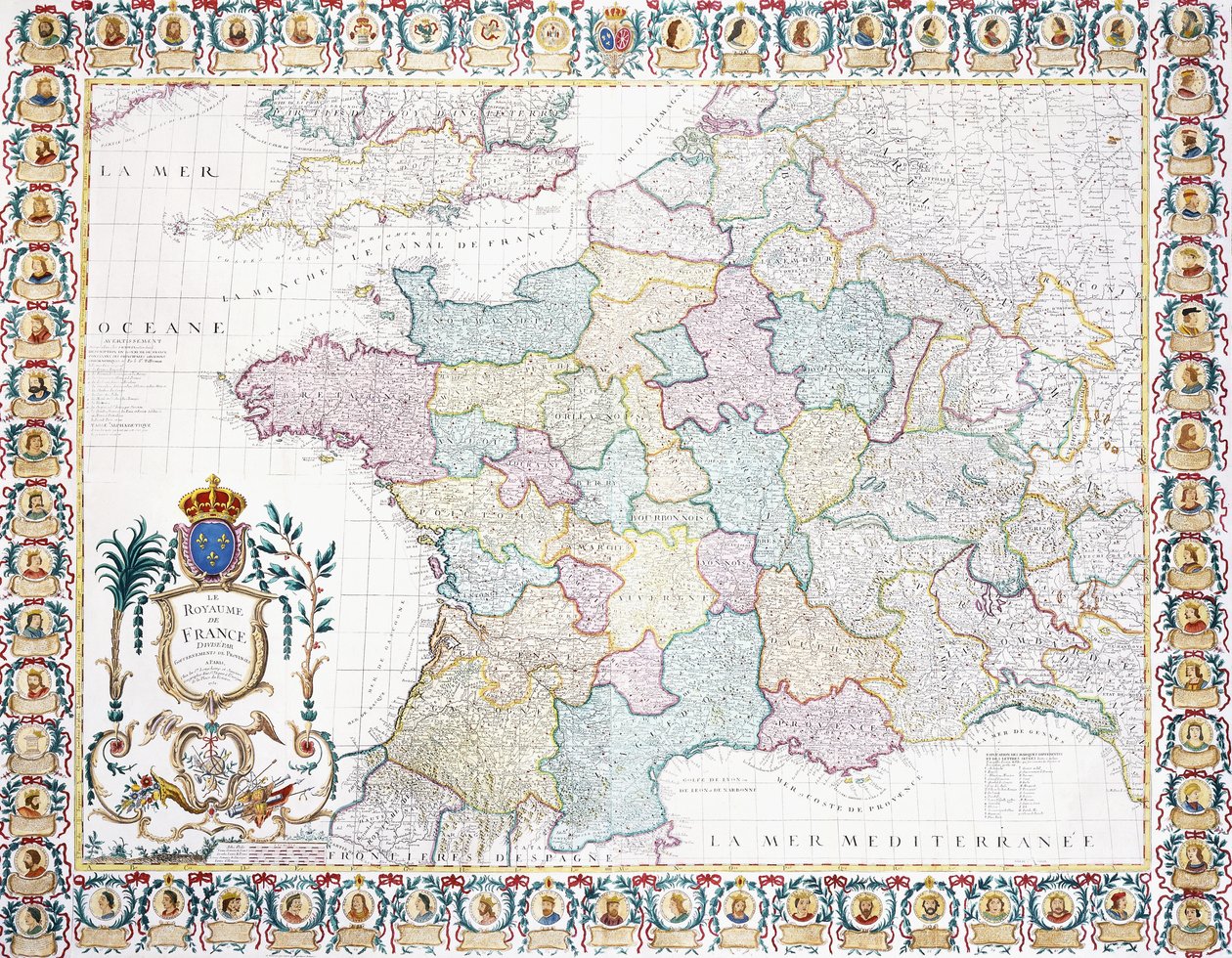 Ranskan kuningaskunta jakautui paikallishallinnoiksi, 1751 tekijältä French School