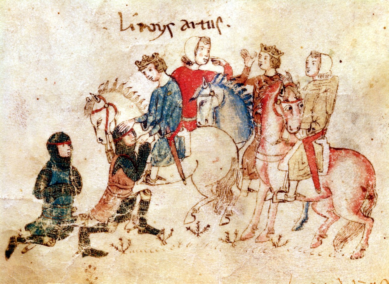 Ritarit Esclabor ja Arphasar tarjoavat palvelujaan kuningas Arthurille Rooman de Meliadusista tekijältä French School