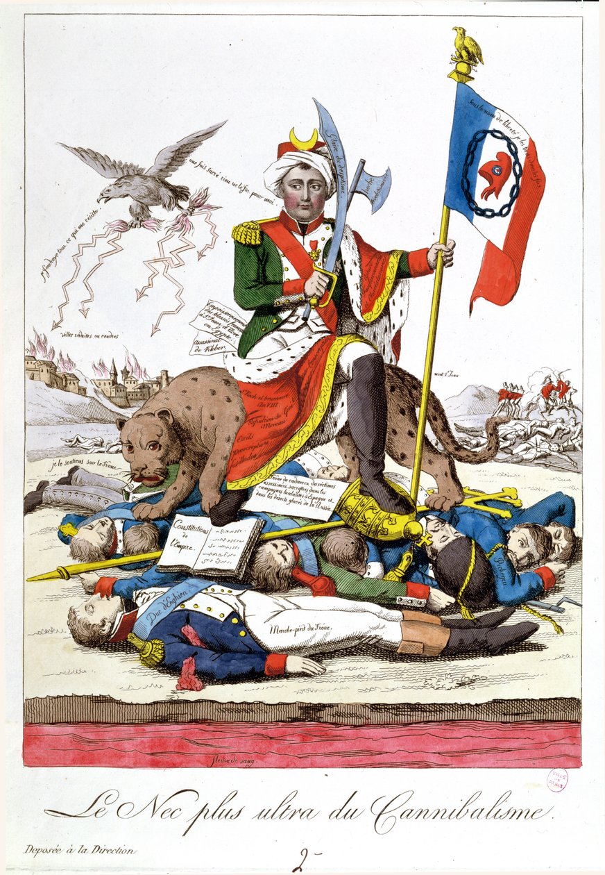 Kannibalismin viimeinen sana, Napoleonin vastainen karikatyyri, n. 1815 tekijältä French School