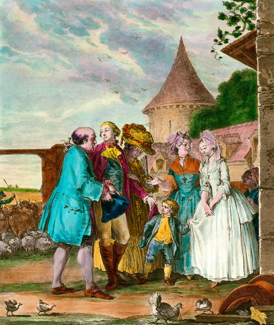 Herra ja hänen maanviljelijänsä. 1700-luvun kaiverrus. Yksityinen kokoelma. tekijältä French School