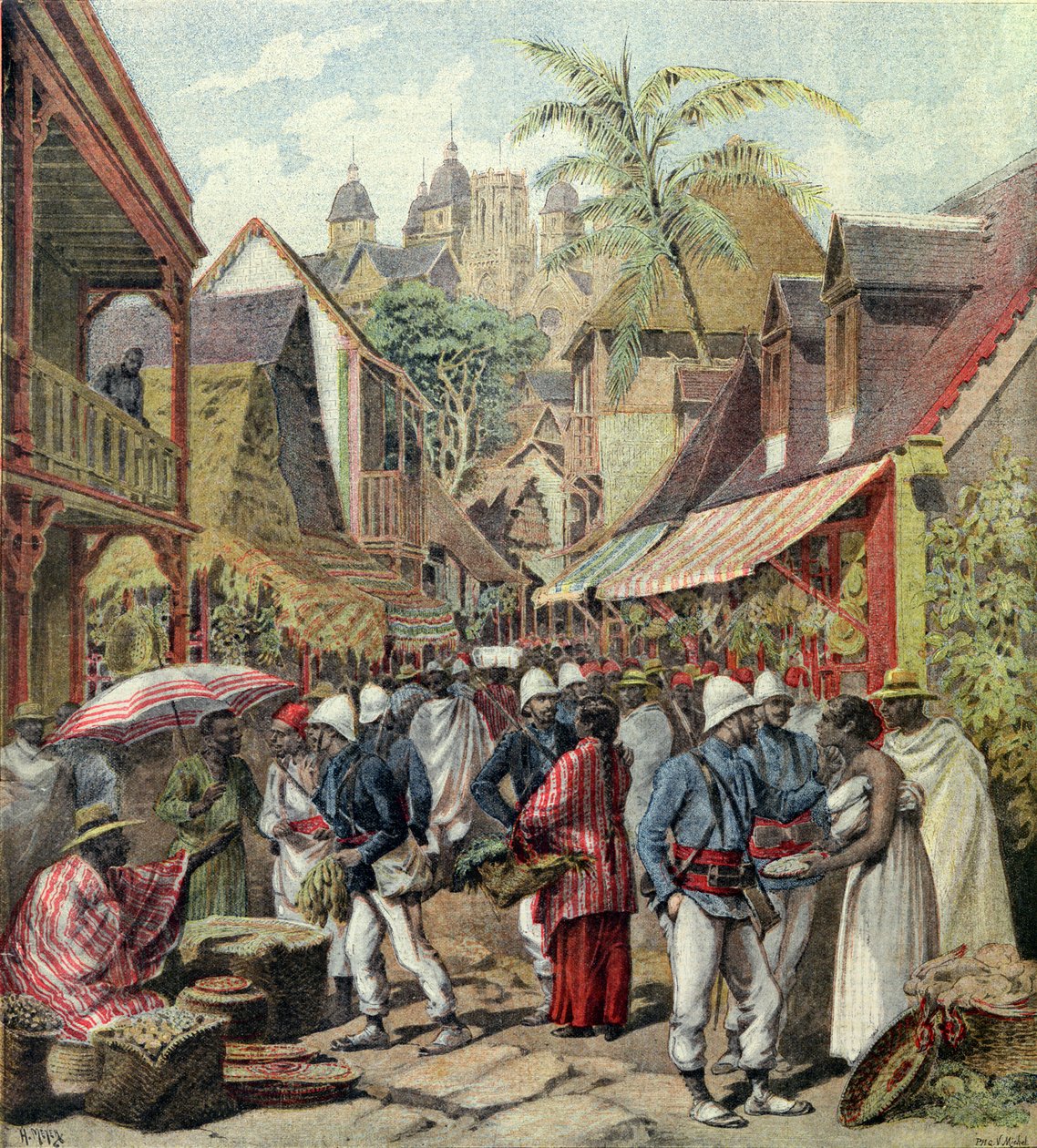 Madagaskarin retkikunta, ranskalaiset sotilaat Tananariven kadulla, Le Petit Journal, 27. lokakuuta 1895 tekijältä French School