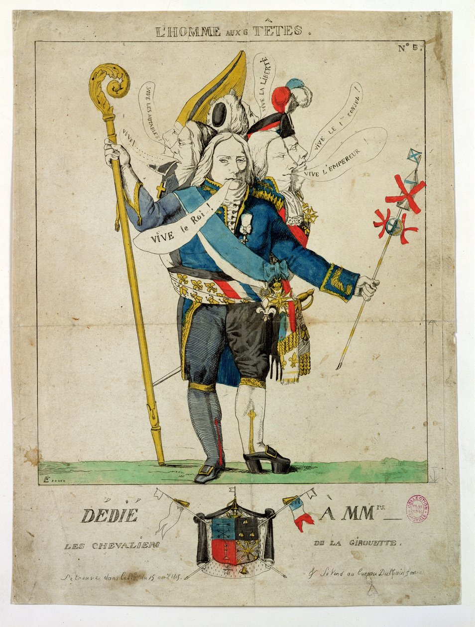 "Mies, jolla on kuusi päätä", karikatyyri Charles Maurice de Talleyrand-Perigordista (1754-1838), 1815 (käsinvärinen kaiverrus) tekijältä French School