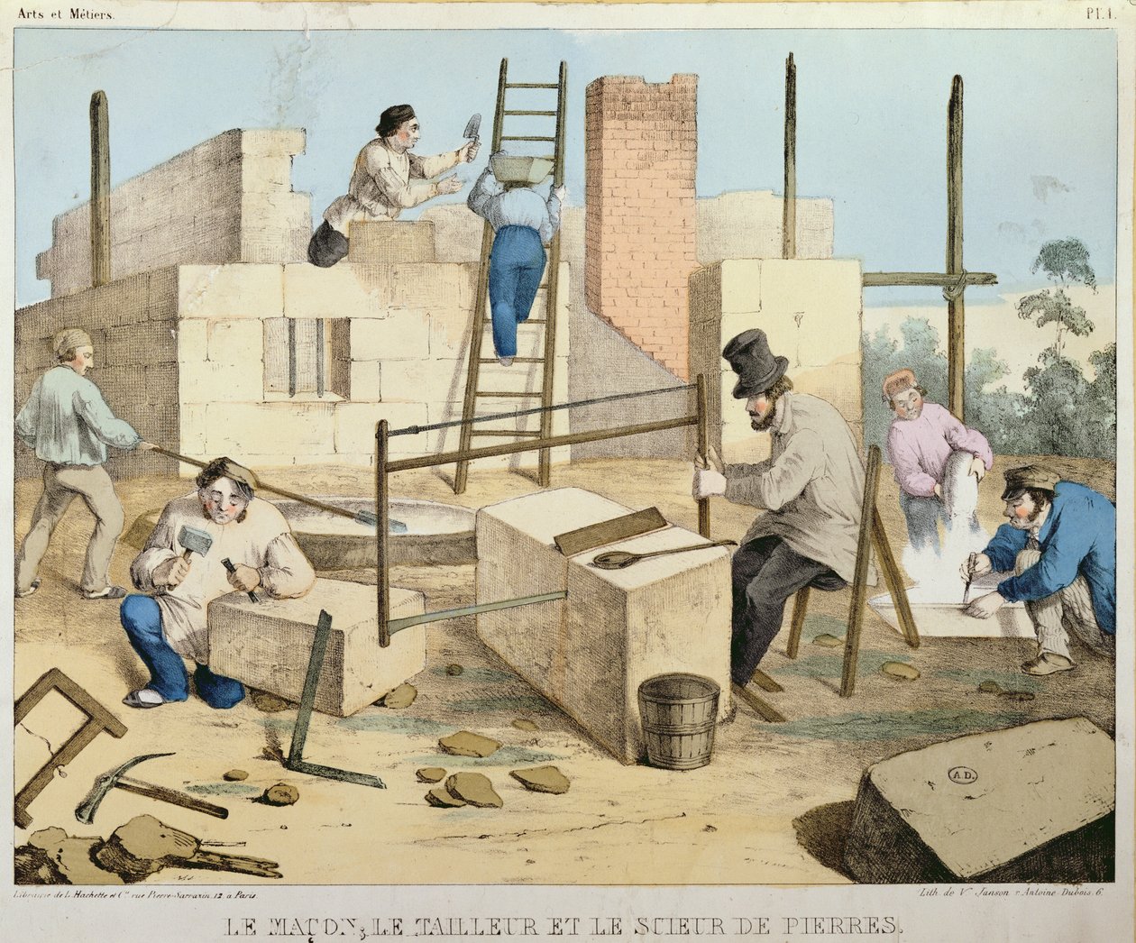 The Mason, The Stone Cutter ja Stone Sawyer, n. 1860 tekijältä French School