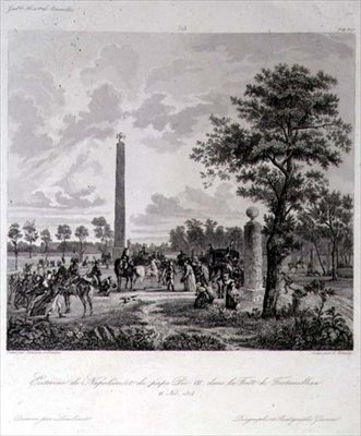 Napoleonin ja paavi Pius VII:n tapaaminen Fontainebleaun metsässä, kaiverrus A. Lipinski, 26. marraskuuta 1804 (kaiverrus) tekijältä French School