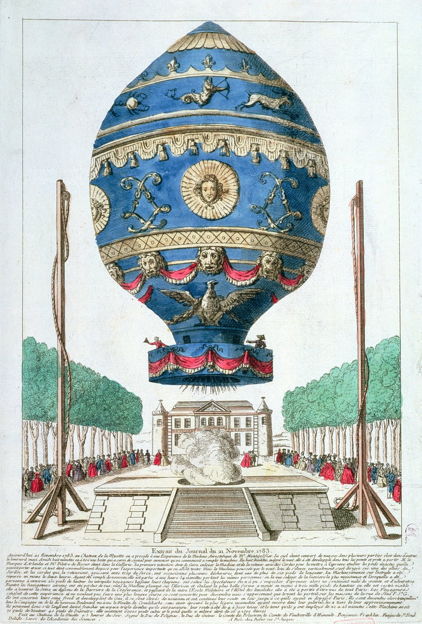 Montgolfier Brothers -ilmapallokoe Chateau de la Muettessa, 21. marraskuuta 1783 tekijältä French School
