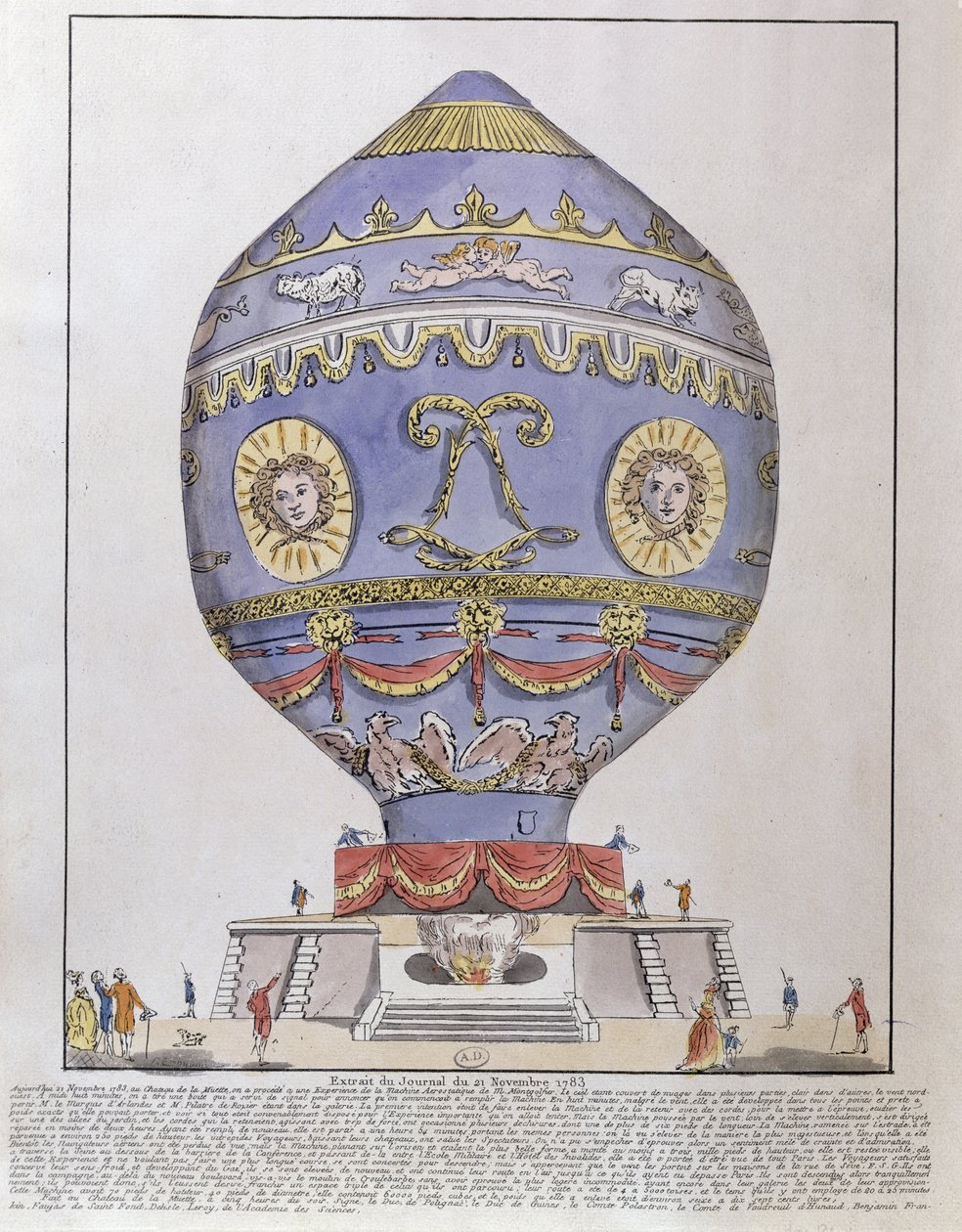 Montgolfier Brothers -ilmapallokoe Chateau de la Muettessa, 21. marraskuuta 1783 tekijältä French School