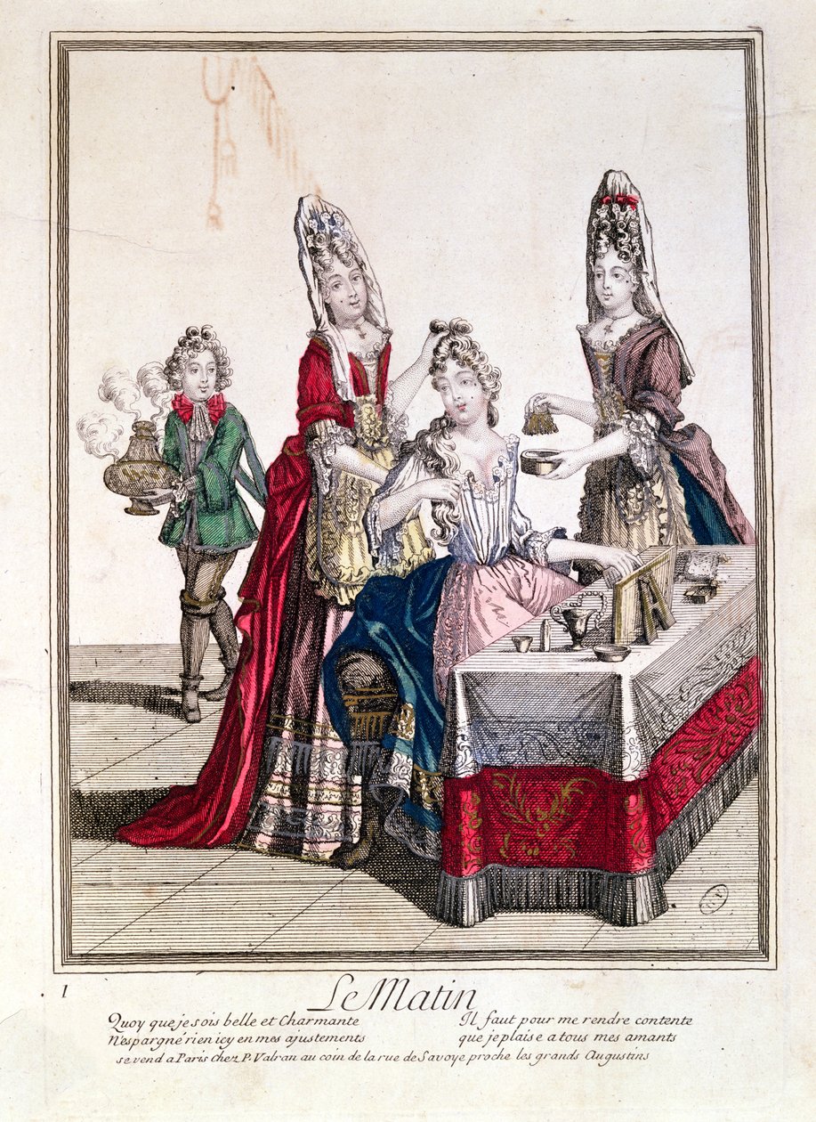 Aamu, nainen käymälässä, 1600-luvun 2. puolisko (värikaiverrus) tekijältä French School