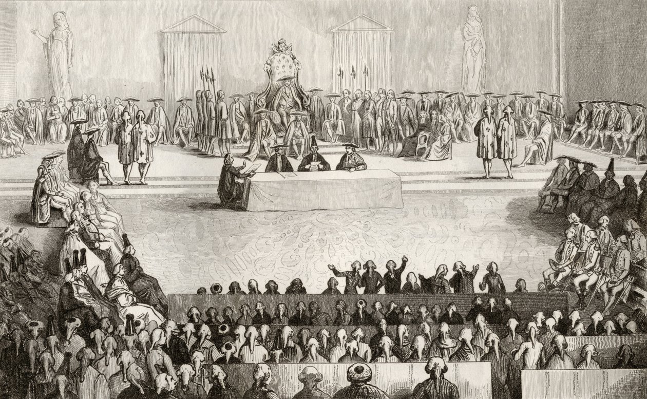 Kansalliskokous Louis XVI:n (1754-93) aikana Colartin "Histoire de France" -kirjasta, julkaistu noin 1840 tekijältä French School