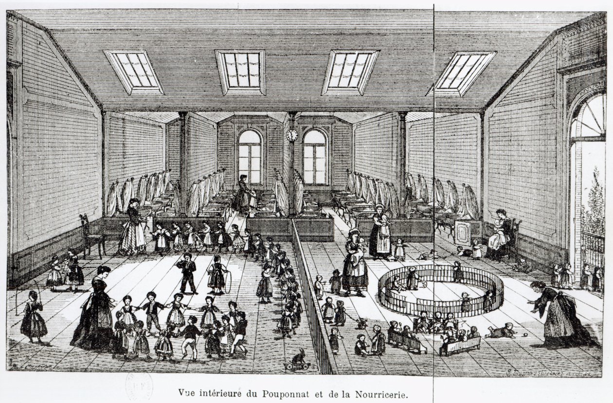 The Nursery in the Familistery of Guise, Jean-Baptiste Andre Godinin (1817-88) Solutions Socialesista, Pariisi, 1871 tekijältä French School