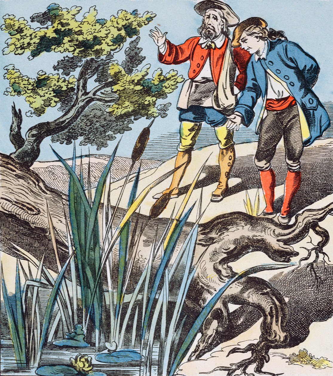 Tammi ja ruoko, kuva Fables de La Fontainesta tekijältä French School