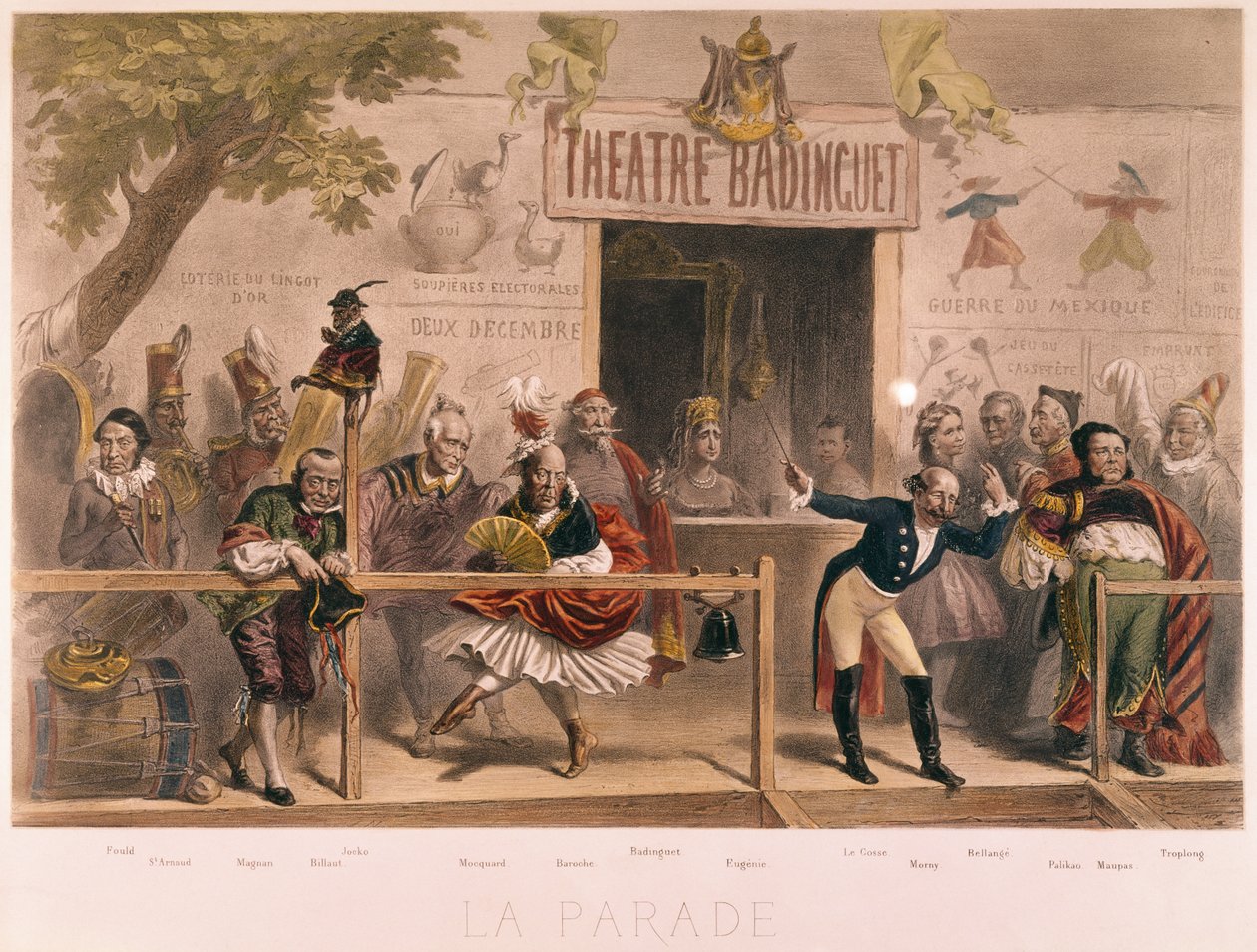 Paraati, karikatyyri Napoleon III:sta ja hänen hovista (1808-73), La Menagerie Imperialesta, n. 1870 tekijältä French School