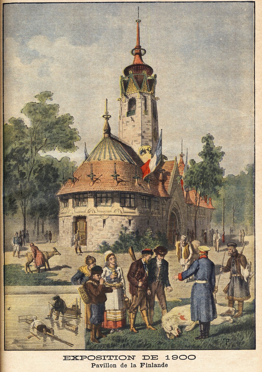 Suomen paviljonki Exposition Universelle of 1900 -näyttelyssä Pariisissa - Kuvitus Le petit Journalille, 21. lokakuuta 1900. tekijältä French School