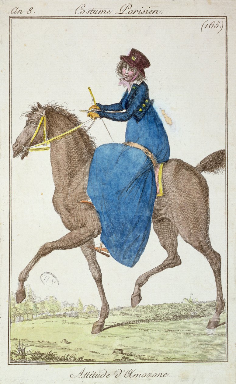 The Pose of the Amazon, muotilevy Costumes Parisiensilta, 1800 tekijältä French School