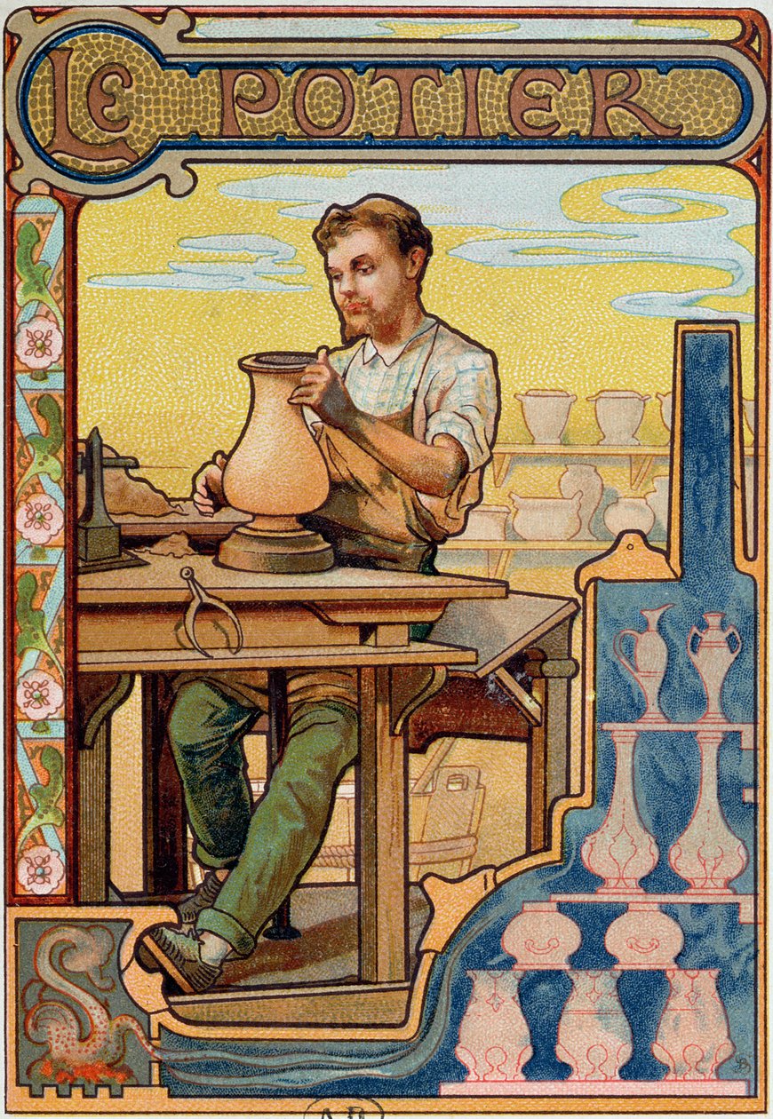 Potter, kuvitus käsitöitä käsittelevästä kirjasta, n. 1899 tekijältä French School