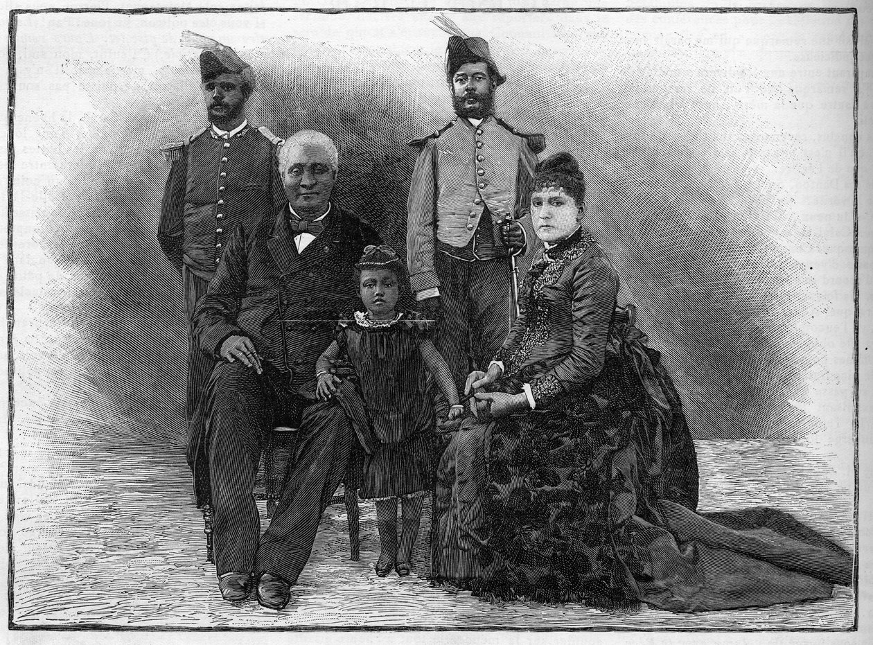 Haitin presidentti Etienne Felicite Solomon (1820-1888) perheineen ja avustajansa. tekijältä French School